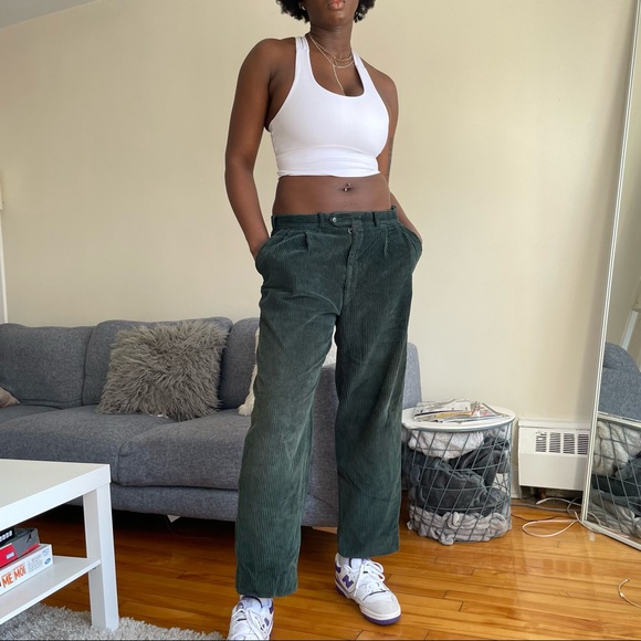 GREEN CORDUROY PANTS - Picture 2 of 4